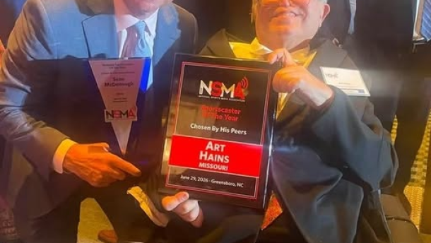 Art Hains poses with his award at the NSMA awards held in Greensboro, North Carolina