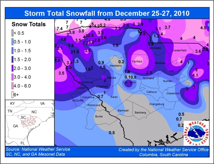 2010 late December snowfall map.