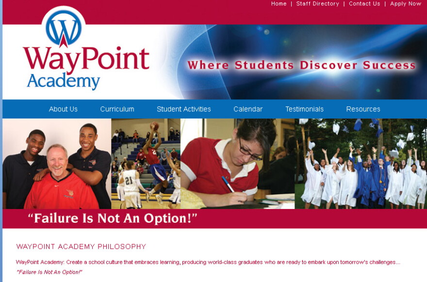 Image of the homepage for the WayPoint Academy charter school in Muskegon.