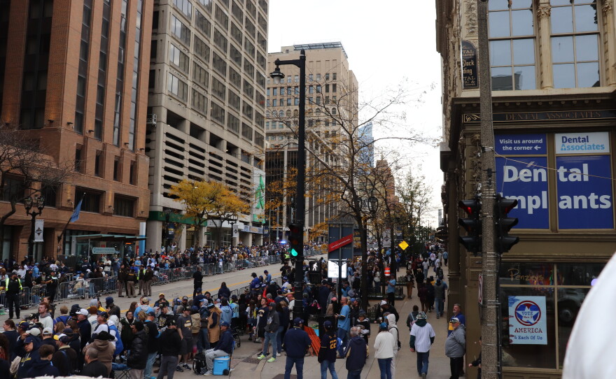 Milwaukee Brewers fans packed downtown Milwaukee Friday morning for a parade celebrating the Brewers' Wednesday night World Series victory over the Tampa Bay Rays.