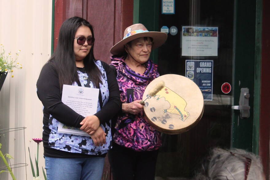 Krisnan Weston (left) and June Pemberton (right) participate in an unveiling ceremony of a community wellness vending machine on Wednesday,