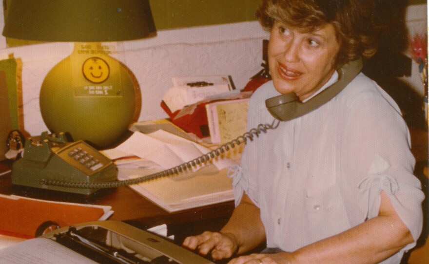 erma bombeck at her desk in an undated photo