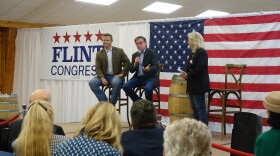 Aaron Flint and Mike Johnson at a private luncheon campaign event.