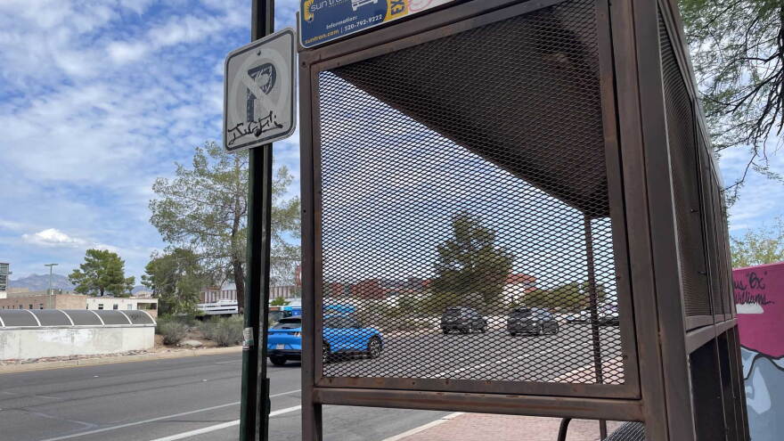 Sun Tran bus stop on Friday, October 10, 2025