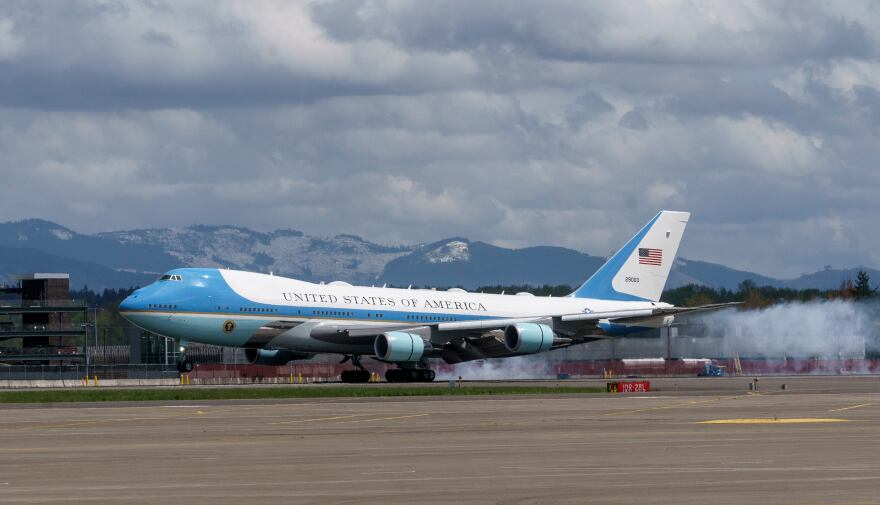 Air Force One arrives at Portland’s airport, April 21, 2022.