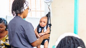 A baby being weighed at the Jericho Road Wellness Clinic in Goma, DRC prior to the 2026 Ebola crisis. People are being screened for Ebola at the clinic and then being sent to other facilities if suspected of ebola to protect the health of patients seeking routine care at the clinic. The supplies will ensure workers can stay safe and continue their work, as well as support those on the frontlines of treating Ebola at other facilities.