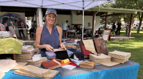 Bookbinder Laura Zick in her booth at the Mountain Harvest Festival in Paonia.