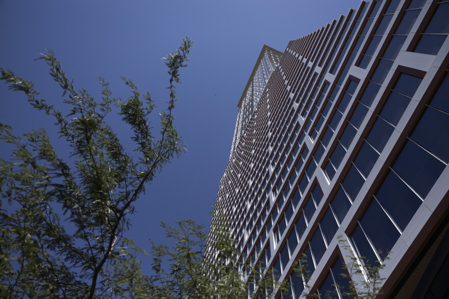 The Waterline towers over downtown.