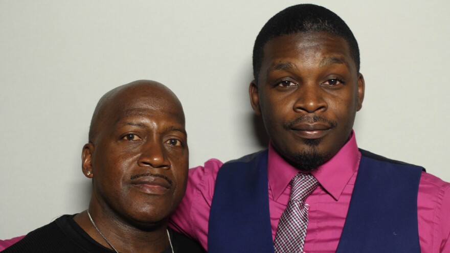 Jamal Faison (right) with his uncle, Born Blackwell, at StoryCorps in New York City.