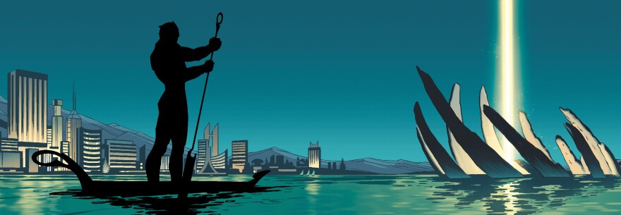 The Black Panther enjoys an outing on the water in this illustration from his comic book.