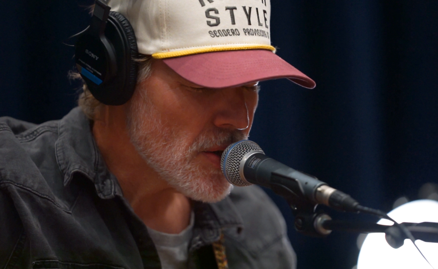 Nate Krause performing live in WNIJ's Studio A