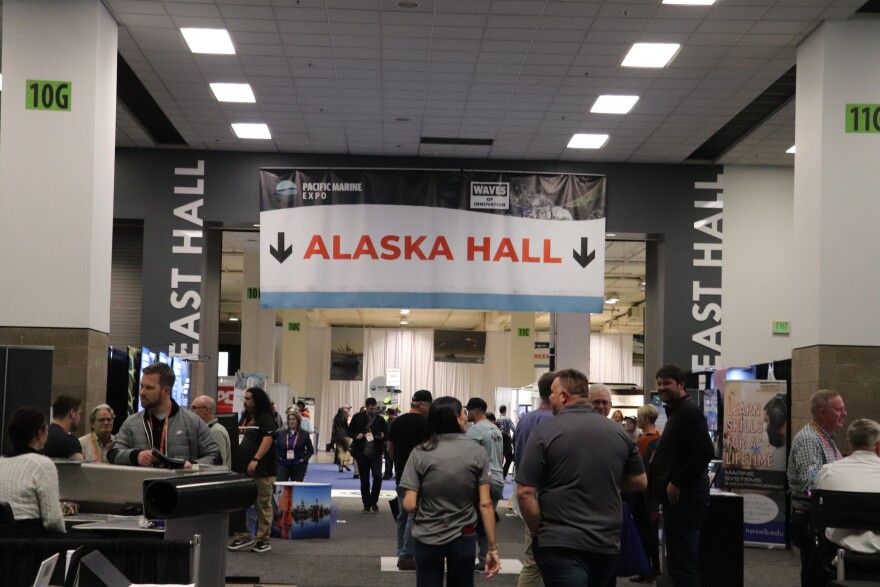Entrance to the Alaska Hall at Pacific Marine Expo in Seattle's Lumen Field.