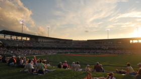 Sunset during an Indianapolis Indians baseball game, Victory Field, Indianapolis, Indiana.