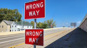 Wrong way sign on an exit ramp of an Ohio highway