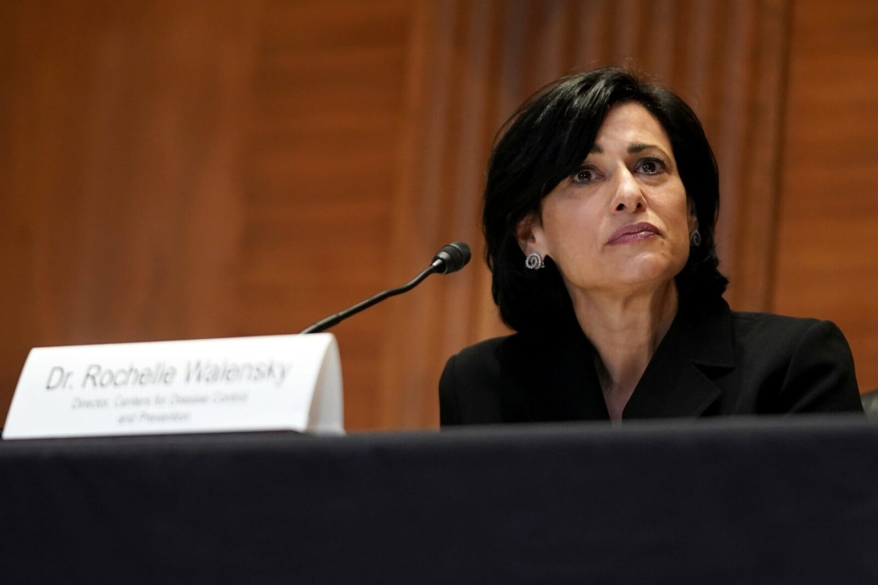 Centers for Disease Control and Prevention Director Dr. Rochelle Walensky answers is seen during a Senate Appropriations Subcommittee hearing in Washington, DC. 