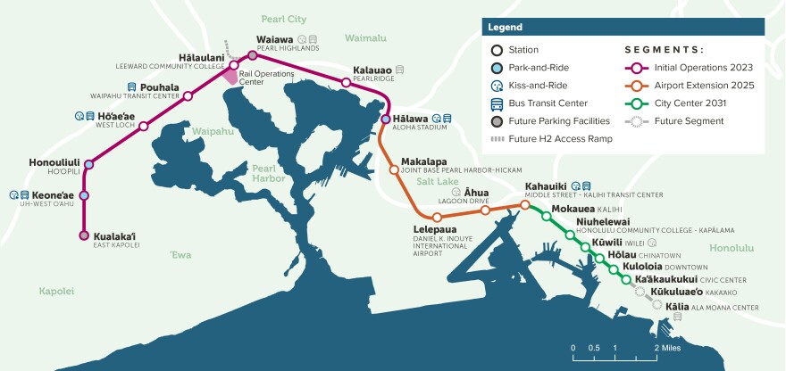 The Honolulu rail route map in May 2023.