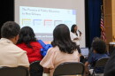 Superintendent Fateama Fulmore speaks to families at Fannie C. Williams in New Orleans East on Oct. 15, 2026.