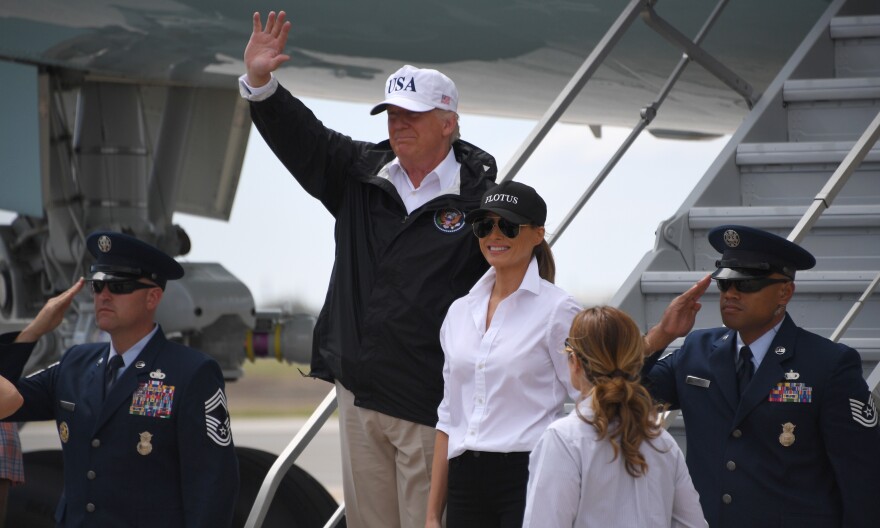 President Trump and first lady Melania Trump arrive in Corpus Christi, Texas, on Tuesday.