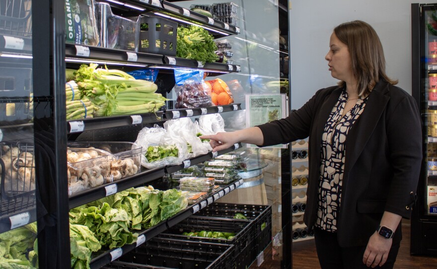 Jayce's Grocery Store owner Vorie Miller points out local vendors during a tour of the story Tuesday, April 7. The story opened in March on China Spring Road, bringing a variety of fresh produce and groceries to China Spring residents.