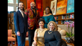 2025-26 Detroit Opera Resident Artists and Head of Music. Clockwise from left: Cole Bellamy, Travis Leon Williams, Brianna J. Robinson, Nathalie Doucet and Mia Mandineau