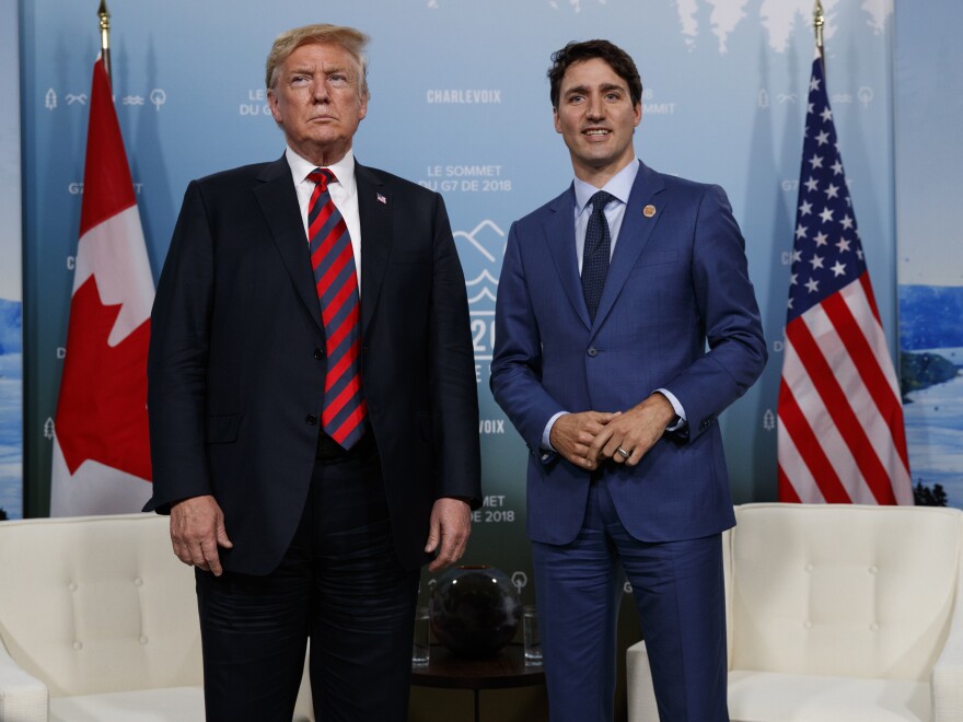 President Trump meets with Canadian Prime Minister Justin Trudeau at the G-7 summit in Charlevoix, Canada.