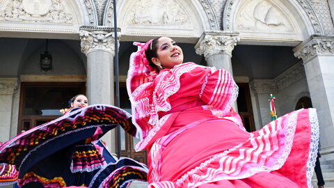 Mexican Independence Day celebration had performances from the Spanish Community of Wallingford’s (SCOW) School of Music student mariachi ensemble and folk dancers that took place throughout the event on September 16, 2026 at the State Capitol building in Hartford, Connecticut.