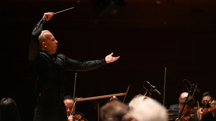 Yannick Nézet-Séguin conducting The Philadelphia Orchestra at Verizon Hall.