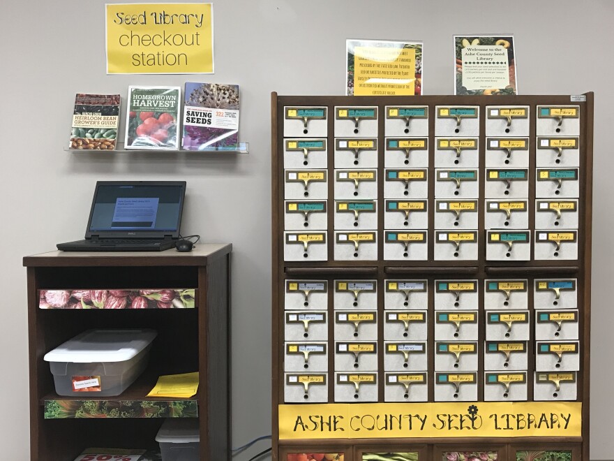 The card catalogue that houses the Ashe County Seed Library 