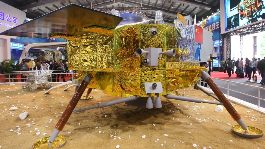 China's Chang'e-5 craft, seen here at an exhibition in 2014, will carry out a lunar soft landing, according to the country's space agency.