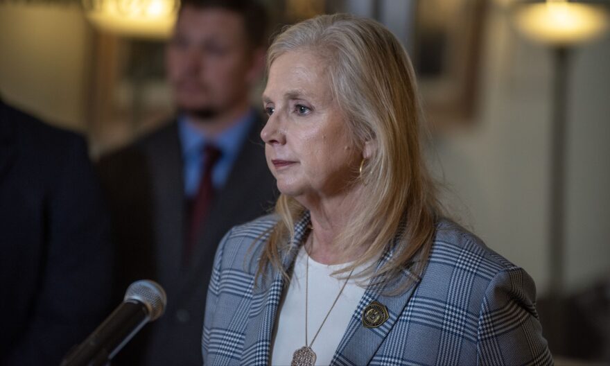 Missouri Attorney General Catherine Hanaway announces the state's lawsuit against American Shaman in a press conference outside her office March 31, 2026