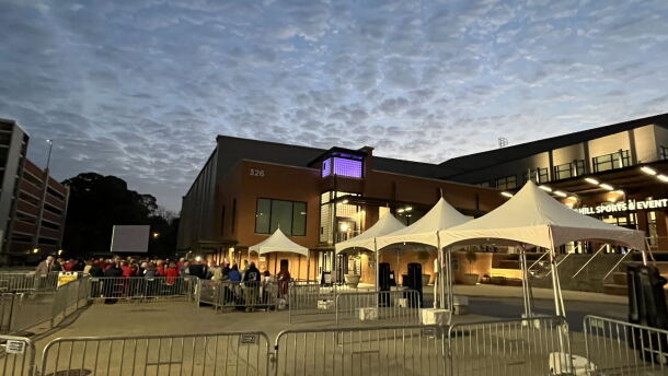 Supporters wait outside of the Rock Hill Sports and Event Center hours before President Donald Trump is set to take the stage in support of Sen. Darline Graham on Thursday Oct. 29, 2026.
