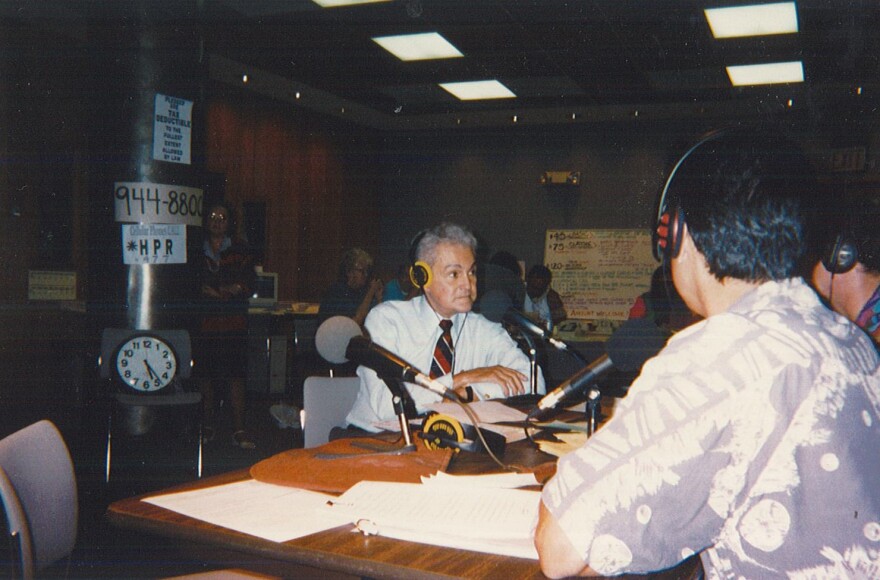 Founding Chair John Henry Felix on air during a 1997 membership campaign.