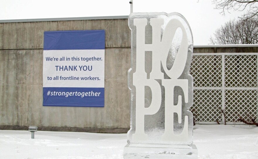 A Winter of Hope ice sculpture at the Hyde Collection