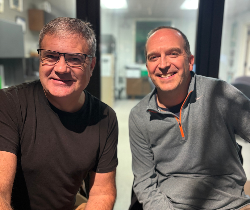 Dr. Matt Ludwig (L) and Dr. Mark Flaherty (R), trumpeters with the MSO Brass Quintet in our studio