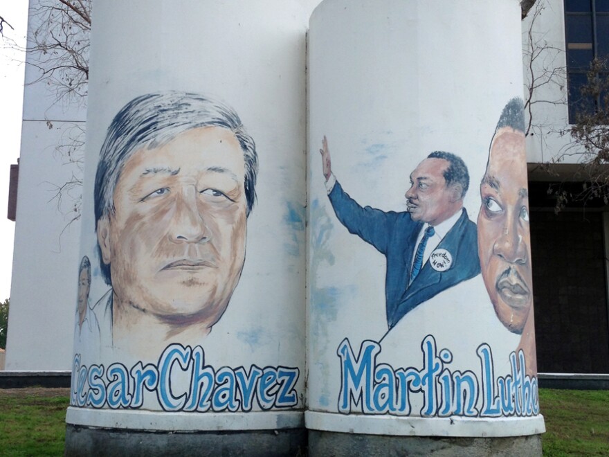 A mural in downtown Compton, Calif., puts Cesar Chavez and Martin Luther King Jr., side by side. The historically black city is predominantly Hispanic.