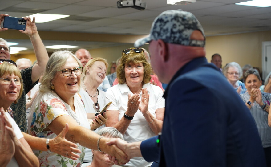 Possible 2028 Democratic presidential candidate Arizona U.S. Sen. Mark Kelly and his wife, Gabby Giffords, spoke with voters in Mauldin, S.C., on Friday, Oct. 2, 2026.