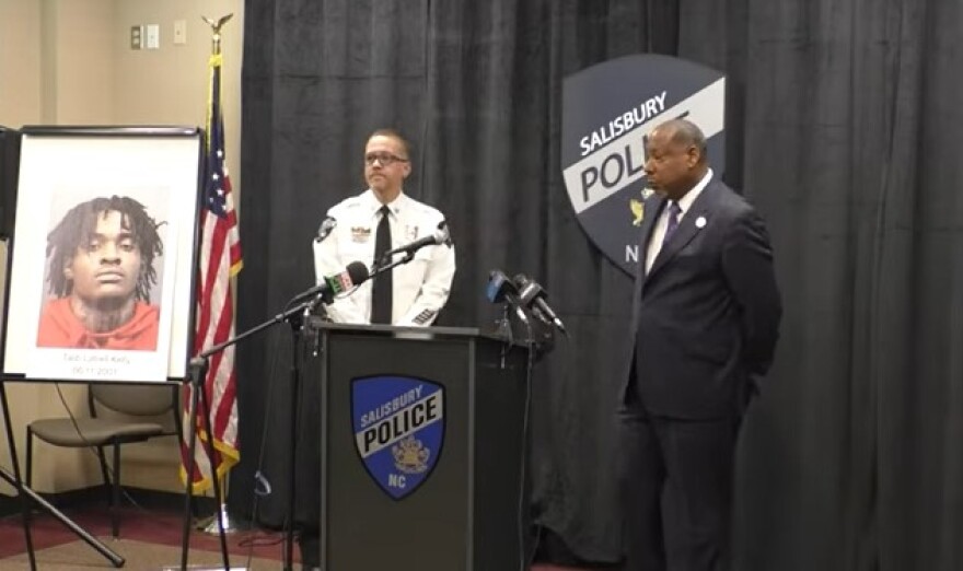 Salisbury Police Capt. P.J. Smith (left) and Livingstone College President Dr. Anthony J. Davis address the media on Oct. 18, 2022.