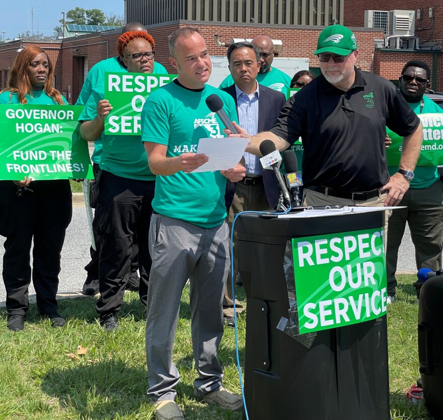 Social worker Chris Yelen spoke about being assaulted while working inside the Clifton T. Perkins Hospital Center, a state psychiatric facility in Jessup. Credit: Rachel Baye