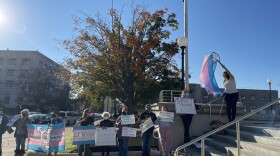 Advocates for transgender rights demonstrate outside of New Hampshire's legislative office building ahead of a hearing on HB-198