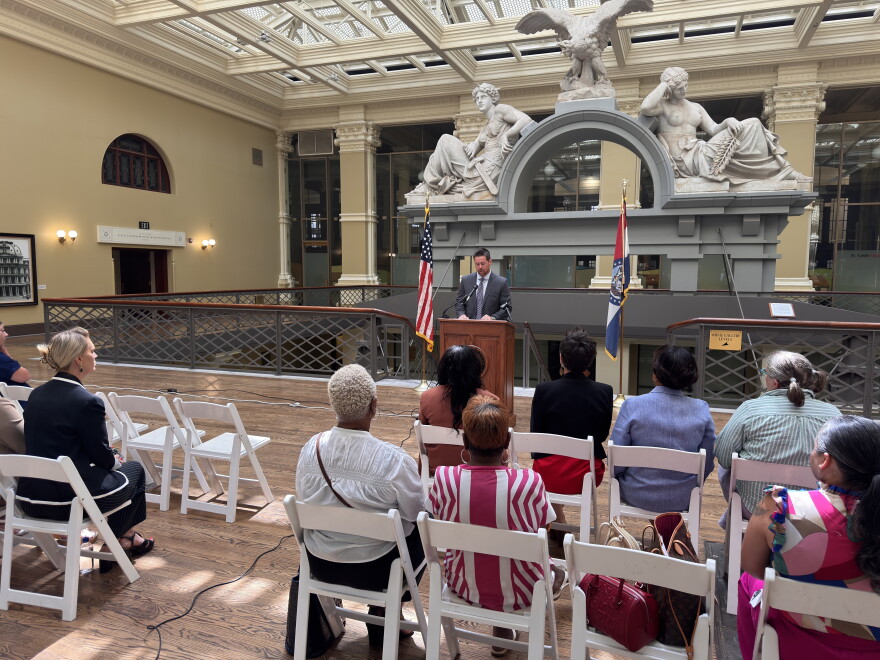 Staff and board members of SLPS listen as Missouri State Auditor Scott Fitzpatrick discussed the first part of an audit report into SLPS with the press on Aug. 5 in downtown St. Louis. Fitzpatrick released the second portion of the audit focused on the district's operations on Thursday.