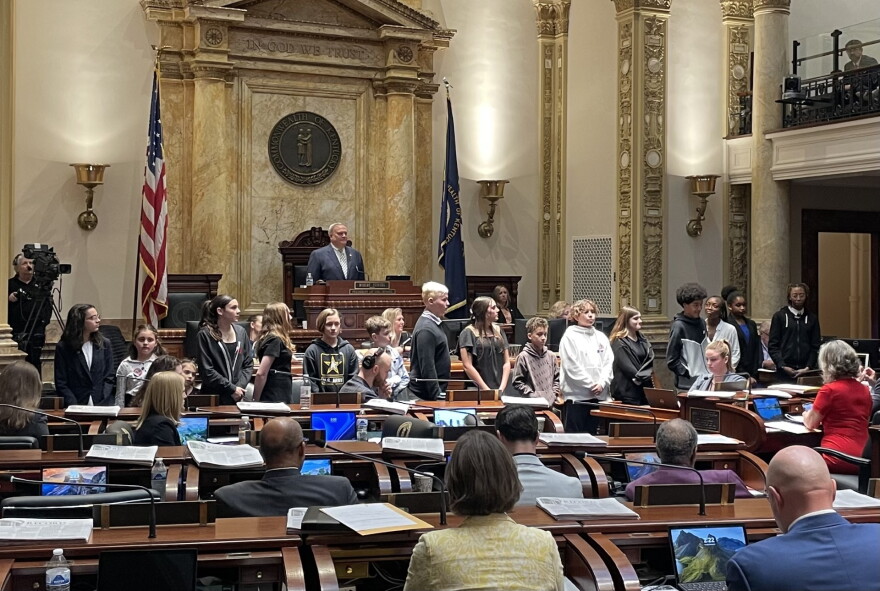 A portion of the military kids group recognized in the Kentucky Senate 02-27-24