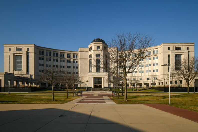 Wide exterior shot of state Supreme Court building