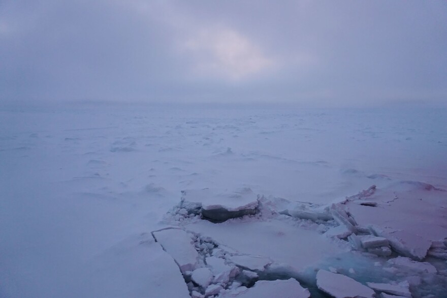 Heavy ice cover on the central Arctic Ocean at dusk on Sept. 28.