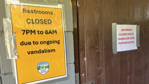 Oregon State Parks closed the men’s restroom at Agate Beach State Recreation Site in Newport after it was damaged extensively over the weekend. It had already been closed nightly because of vandalism issues.