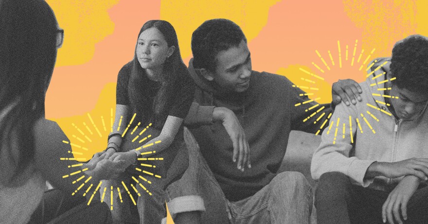 A collage of teens showing each other support.
