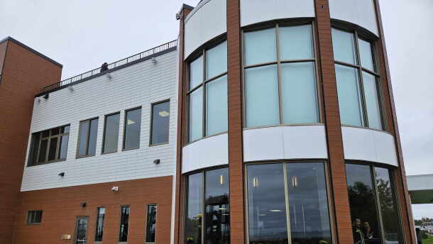 Exterior of the Ombimindwaa building, which opened in Red Lake on Oct. 11, 2023.