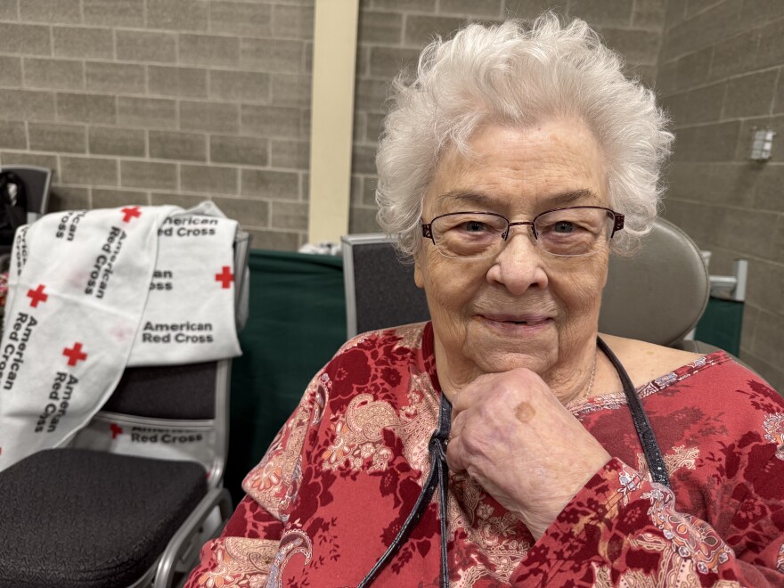 Donna Deeble, 92, at the Red Cross Shelter at the Spokane Convention Center on Sunday, Aug. 2, 2026.