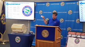 Erie County Executive Mark Poloncarz draws names of local non profits to be awarded suite tickets to Buffalo Bills home games.