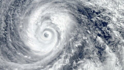 Eye of the Hurricane. Hurricane on Earth. Typhoon over planet Earth.. Category 5 super typhoon approaching the coast. View from outer space. 
