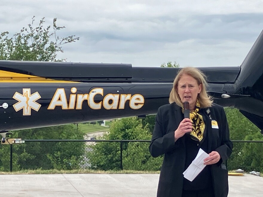 Dr. Denise Jamieson of UIHC speaks before the AirCare ribbon-cutting on Thursday, May 21, 2026.